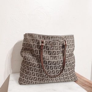 Fendi Zucchino FF Monogram Top Handle Shopper Tote Bag Brown
